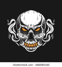 Illustration of skull head and cloud detailed vector design