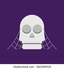 illustration of skull head covered in spider web. flat style. halloween element design. can be used for icons