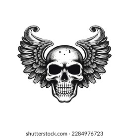 illustration skull head with engraving style vector illustration, icon, symbol