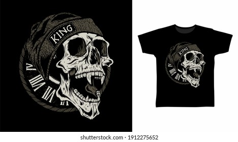 Illustration skull head and knitted hat detailed vector t  shirt design