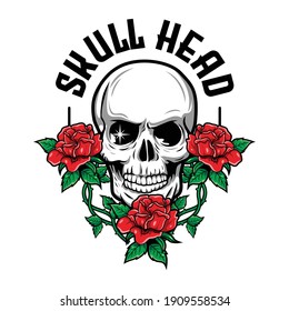 illustration of skull head with roses