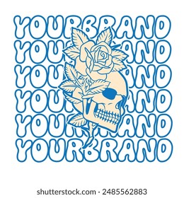 illustration of a skull head with roses