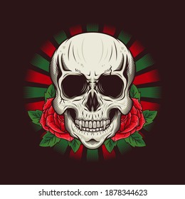 Illustration of skull head with roses detailed vector design