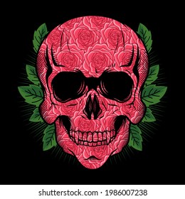 Illustration of Skull Head with Roses Texture detailed vector design