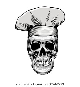 illustration of a skull head wearing a chef's hat