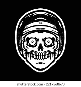 illustration of skull head wearing a retro helmet. perfect used for logo, print or etc