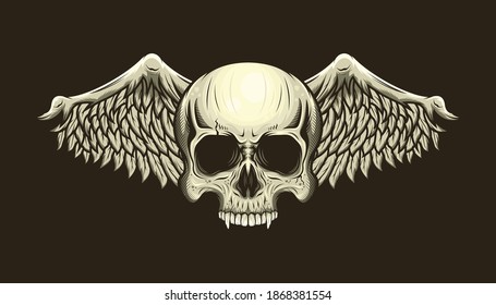 Illustration of skull head and wings detailed vector design