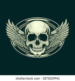 Illustration of skull head and wings realistic vector design