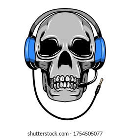 illustration of skull with headphone logo template