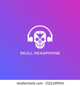ILLUSTRATION SKULL AND HEADPHONES ABSTRACT LOGO ICON DESIGN SIMPLE TEMPLATE VECTOR