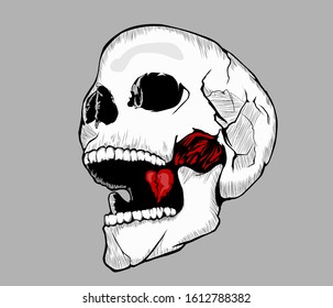 illustration of a skull in heartache