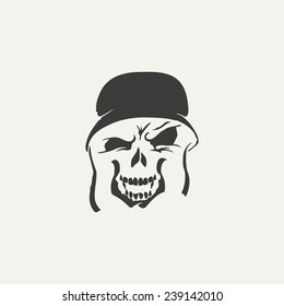 illustration of skull in helmet. Black and white style