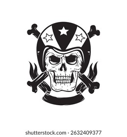 illustration of a skull with helmet, stars and crossbones, on a white background. suitable for icons, symbols and other design elements