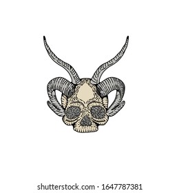 Illustration skull with horn logo vector design for tattoo printable