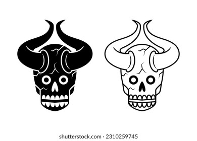 illustration of a skull with horns. line art, silhouette and simple style. used for symbol, logo, mascot or t-shirt design