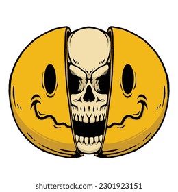 Illustration of a Skull Inside a Happy Face