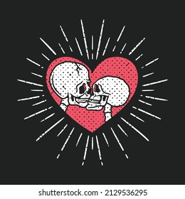 
illustration of a skull kissing inside a heart