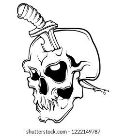 illustration Skull with a knife and white background