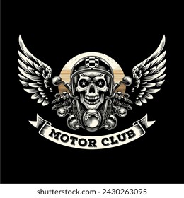 
illustration of a skull logo emblem for a motorcycle club