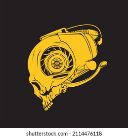 ilustración de un cráneo y fondo negro de máquina