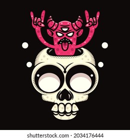 ILLUSTRATION OF SKULL AND MONSTER SUITABLE FOR T-SHIRT, STICKER, AND RELATED BUSINESS