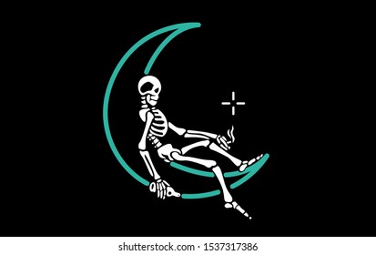 illustration of skull moon background