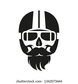 illustration skull in moto helmet, print on t-shirt or as a sign