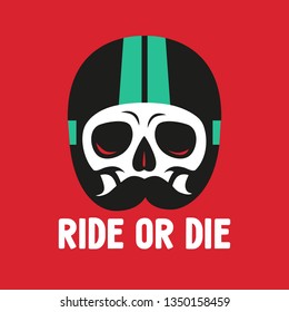 illustration skull in moto helmet, print on t-shirt or as a sign