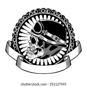 Illustration of skull motorcyclists with helmet.