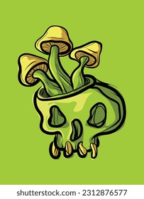 illustration of skull with mushroom