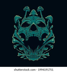 illustration skull   mushroom fotr tshirt design