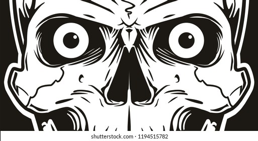 Illustration of Skull on a Black Background Looking Into the Soul.