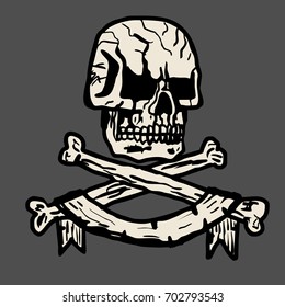 Illustration of a skull on a dark background for prints of clothes