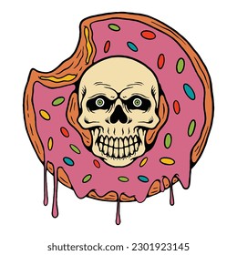 Illustration of a Skull on a Donut