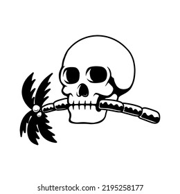 Illustration of skull with palm. Summer theme. Design element for poster, card, banner, emblem, sign. Vector illustration