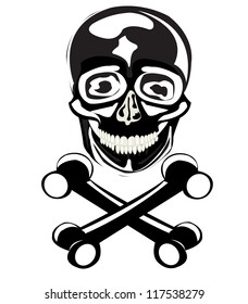 Illustration of the skull of the person with bone on white background