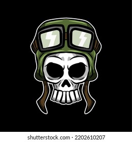 illustration of skull with pilot helmet