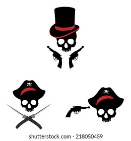 Illustration of  skull, pirate,, skull and crossbones, pirate flag, pirate hat
