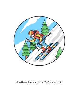 illustration of skull playing sky.vector of winter sport
