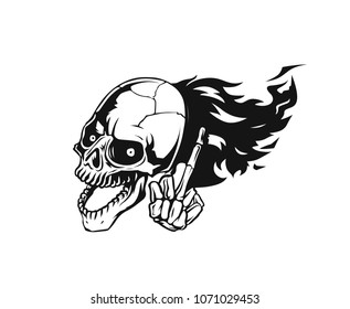  illustration of skull posing, text, tshirt print, vector illustration