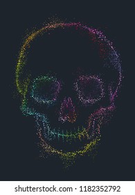 Illustration of a Skull in Rainbow Colors and Pointillism Style
