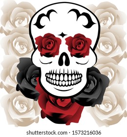 Illustration Skull Red Roses Red Black Stock Vector (Royalty Free ...