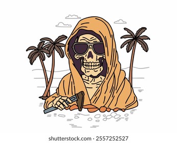 ILLUSTRATION OF A SKULL RELAXING IN OLDSCHOOL AND MODERN STYLE. VECTOR FILES