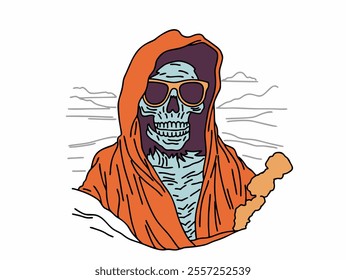 ILLUSTRATION OF A SKULL RELAXING IN OLDSCHOOL AND MODERN STYLE. VECTOR FILES