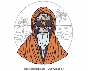 ILLUSTRATION OF A SKULL RELAXING IN OLDSCHOOL AND MODERN STYLE. VECTOR FILES