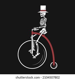 Illustration of skull riding a classic bicycle