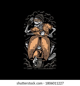 Illustration of skull riding motor scooter. vector