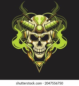 Illustration of skull with robotic style drawing available for your custom project