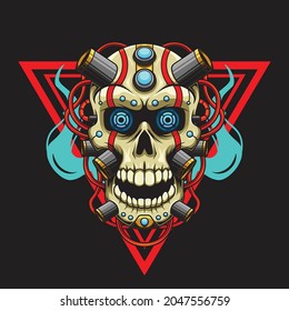 Illustration of skull with robotic style drawing available for your custom project