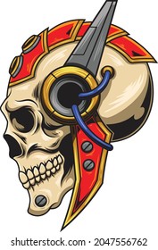 Illustration of skull with robotic style drawing available for your custom project
